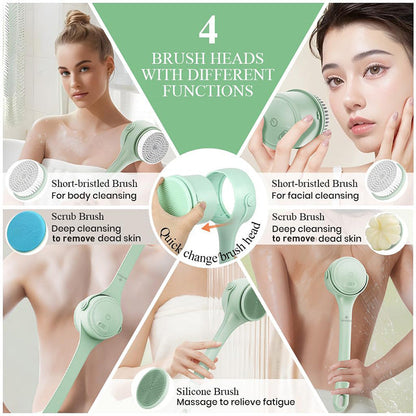 Brosse de bain exfoliante électrique à long manche